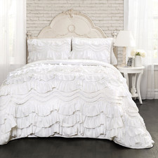Lush Decor Kemmy Quilt Set 3 Piece Set Full/Queen White - Ruffled Bedding Set -