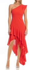 Badgley Mischka Ruffle One-Shoulder Asymmetric Hem Dress SZ 16  188 Red