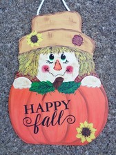 HAPPY FALL SCARECROW PLAID SIGN Thanksgiving Holiday Wall Door Wood Plaque