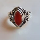Vintage Victorian Sterling Silver Ring Carnelian Stone - Size 8.5