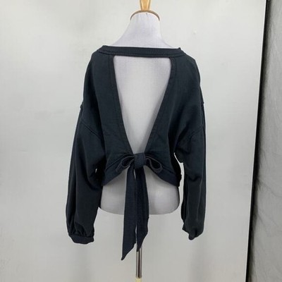Anthro Pilcro Open Back Gray Tie Back Cropped Sweatshirt Women M Boho Streetwear
