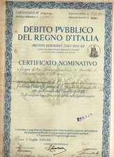 SQUINZANO(LECCE) 1934-DEBITO PIBBLICO DEL REGNO D'ITALIA-CERTIFICATO NOMINATIVO