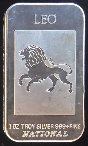 Aquarius Leo Lunar Series Lion Vtg National Mint Bullion-999 Silver 1 Oz Art Bar