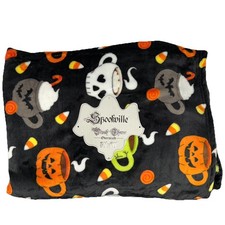 NWT Halloween Plush Throw Blanket Black Witches Brew Skull Jack O Lantern 50  x70