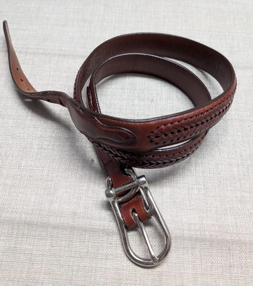vintage WILLIS & GEIGER brown BRAIDED buckle belt 46 leather WESTERN ranger - Image 3 of 4