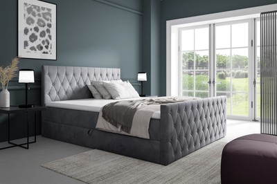 Boxspringbett Schlafzimmerbett ASHER PREMIUM 140x200cm Stoff Fresh Grau