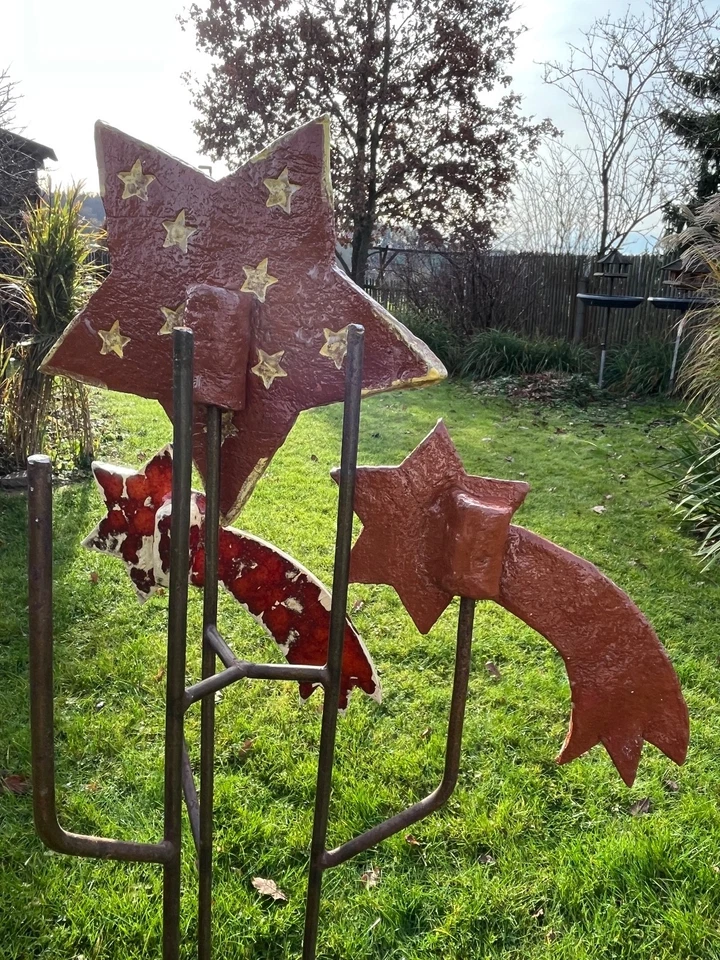 Weihnachts Sterne mit Schweif Gartenkeramik Gartenstele Keramikskulptur - Bild 2 von 3