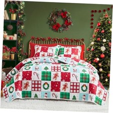 3 Pieces Christmas Quilt Set Queen 90"x90", 1 Quilt 2 Pillow Shams Plaids