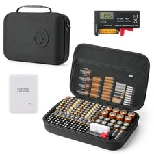 Battery Organizer Storage Case with Power Bank - Convert 4 AA Batteries to Ch...
