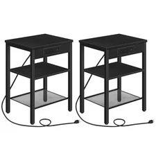 Side Tables Set of 2 with Charging Station and USB Port, Small End Tables for...