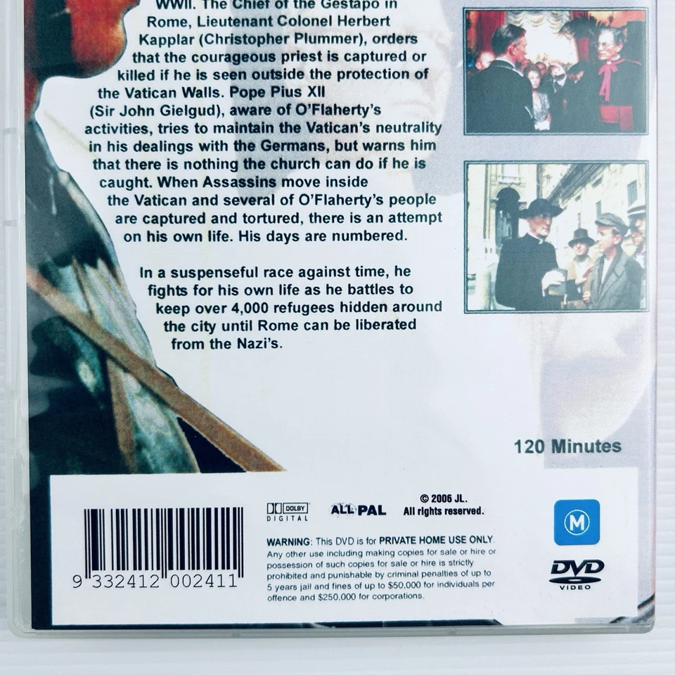 The Scarlet And The Black 1983 DVD War Drama Gregory Peck Christopher Plummer R4 - image 4 of 4