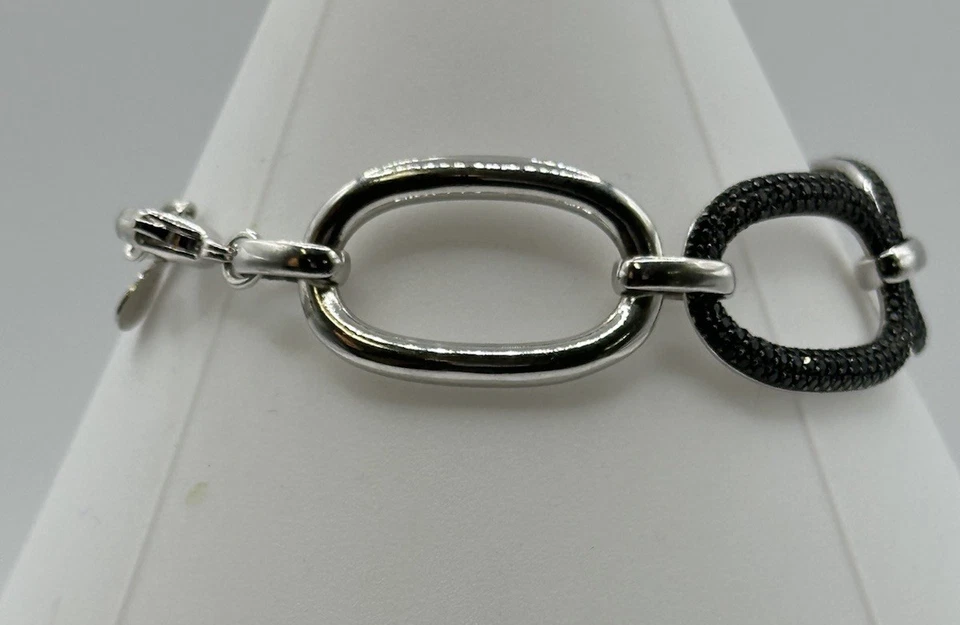 4.05CTW ROUND BLACK SPINEL STERLING SILVER LINK BRACELET 8 - Image 4 of 4