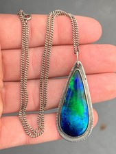 Silver Enamel Art Nouveau Antique Pear Drop Pendant On Chain 1900