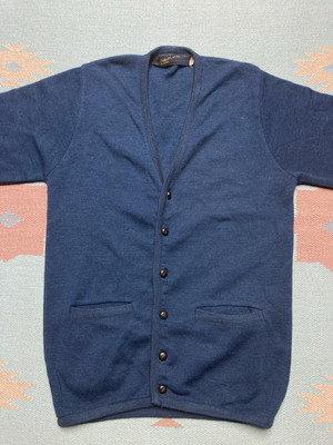 Vintage 60s cardigan sweater button front soft wool knit navy blue