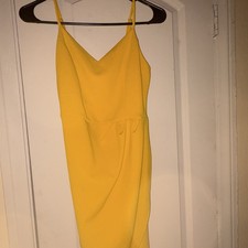 active Women’s Yellow Solid V-Neck Bodycon Long Spaghetti Strap Dress Size S