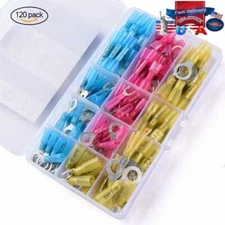 120PCS Heat Shrink Wire Connectors Electrical Ring Lug Terminals Solder Seal