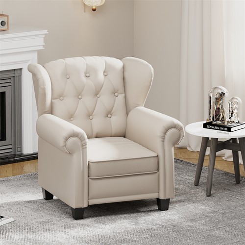 Modern Tufted Push Back Armchair Adjustable Single Sofa Chair w/Wood Legs Beige