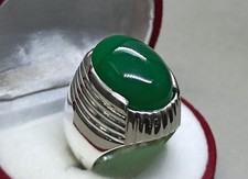 Natural Yemeni Green/ Yellow Aqeeq 925 Silver Handmade Agate Mens Heavy Ring