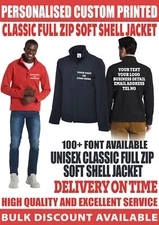 Custom printed Personalised UC612 full zip Soft Shell Jacket text logo workwear