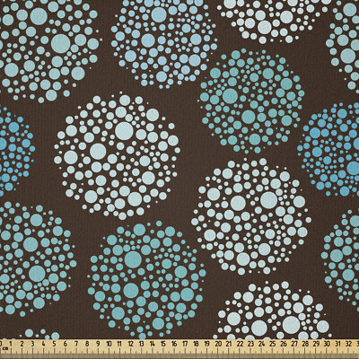 Brown und Blau Microfaser Stoff als Meterware Punkte und Kreise
