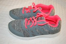 Girls GRAY MARLED ATHLETIC SHOES Fabric Upper NEON ORANGE TRIM Lace Up SIZE 3