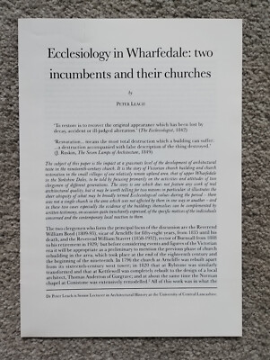 Ecclesiology in Wharfedale -  Ancient Monuments Society - 1999