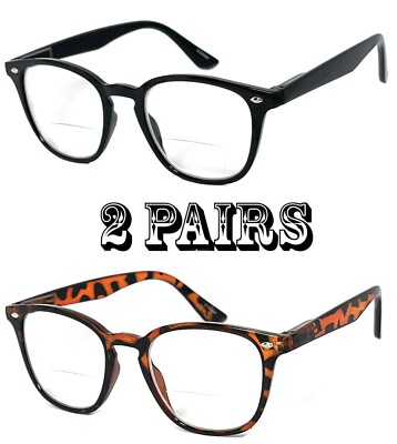 Clear Bifocal Reading Glasses Retro Square Keyhole Frame Spring Temple