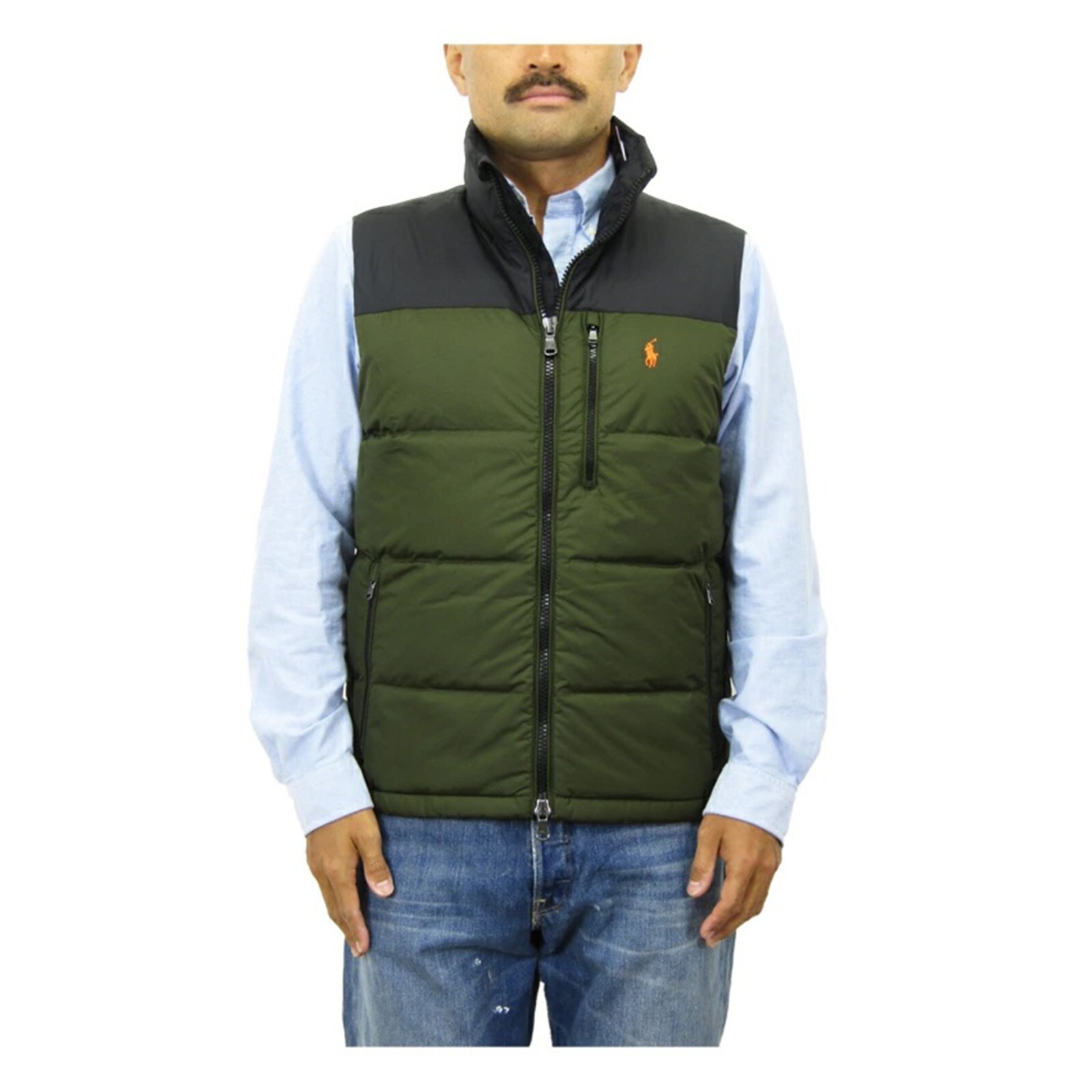 Мужской пуховик Polo Ralph Lauren - двухцветный оливковый, черный