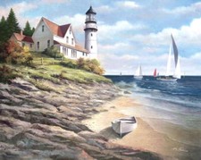 Ceramic Backsplash Tile Mural Nautical Sailing Ship - Sailing the Safe Harbor II