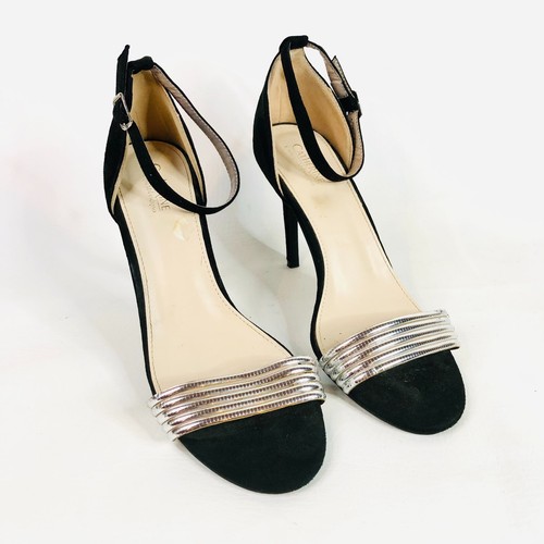 Catherine Malandrino Black & Silver Strappy Stiletto Heels Size 8 (US10) - Picture 3 of 13