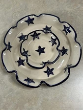At Home Pottery Star One Piece Chip & Dip Set Americana Made USA