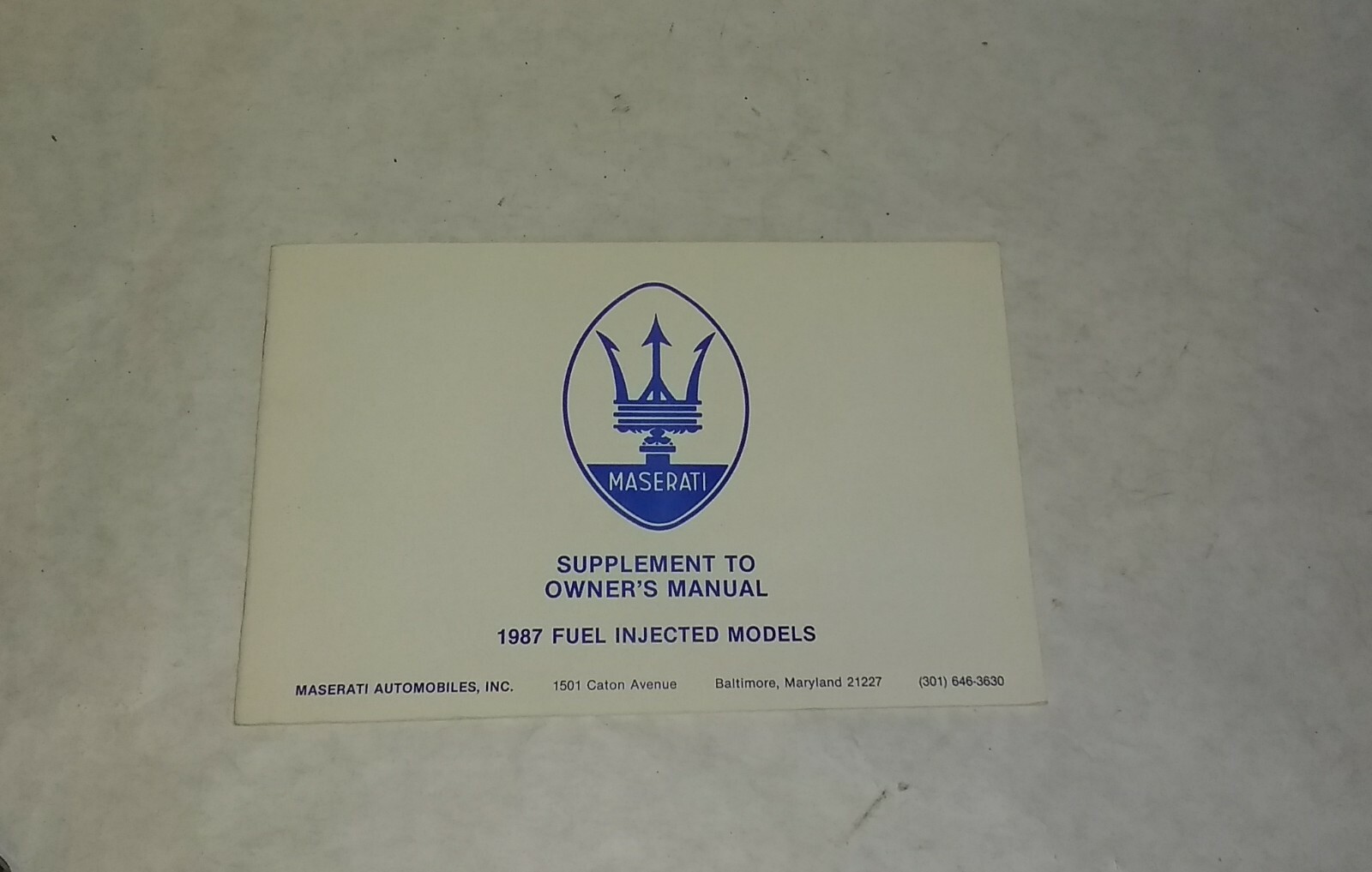 Maserati Biturbo   ORIGINAL OWNERS MANUAL 425  USA wit FI Supplement Brand New 