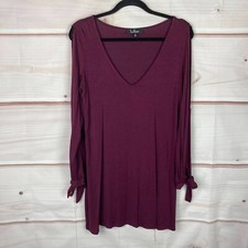 Lulus Dress Womens Medium Burgundy Cold Shoulder Swing Mini V-Neck Long Sleeve
