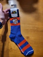 Nintendo Super Mario Blue Red Striped Crew Varsity Patch Socks Shoe Size 8-12
