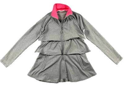 Athleta Renew Tiered Ruffled Jacket Grey Pink Stretch Activewear High Neck Small