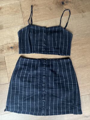 Forever 21 Cropped Cami Tank Top Mini Skirt Set Striped Navy Women's Sz S  EUC