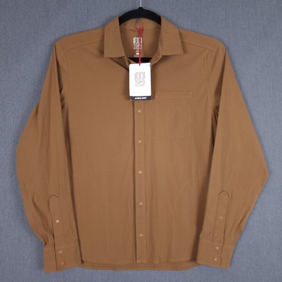 Topo Designs Global Shirt Mens Medium Dark Khaki Long Sleeve Outdoor Snap Up