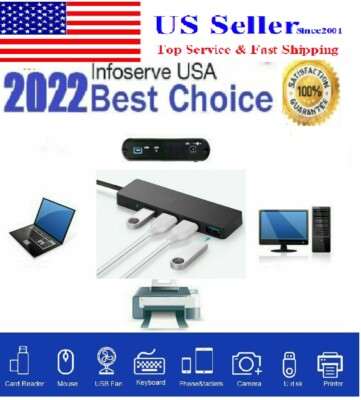 4-Port USB 3.0 Hub Splitter Multi Adapter High Speed For PC Mac Desktop Laptop