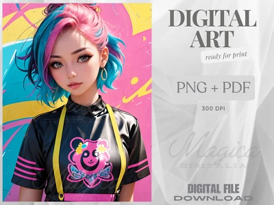 Anime Girl, Digital Art, Graffiti, Wall Art, Poster, Print, Instant Download