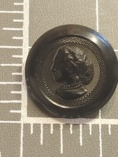 Vintage Antique Victorian Stamped Bakelite? Button Cameo Woman