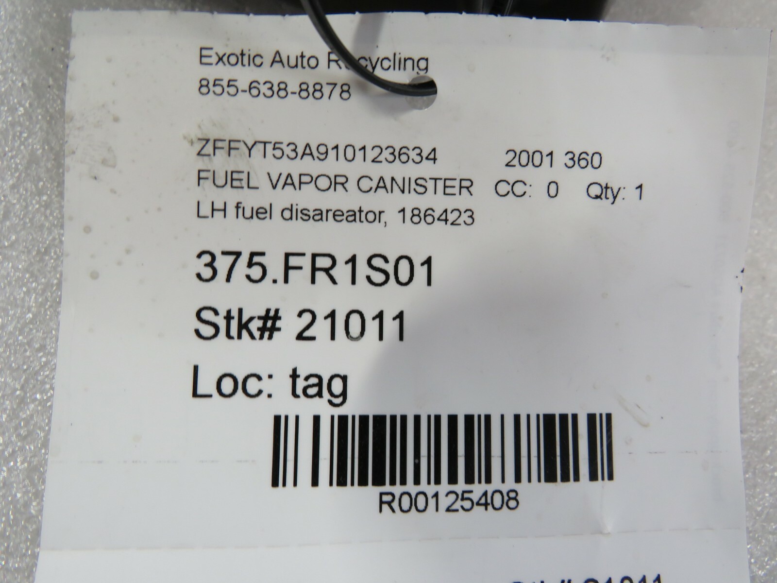 Ferrari 360, Spider, LH, Left, Fuel Disareator, Used, P/N 186423