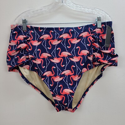 Eloquii Bikini Swim Bottoms Women 22W Blue Pink Flamingo Stretch 