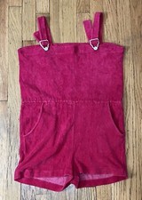 Vintage 80s Women  s Terry Cloth Romper Shortalls Pink Adjustable Straps Retro