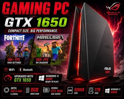 Gaming PC GTX 1650 i5 8GB 500GB SSD+1TB HDD Win11 ASUS G20 Desktop