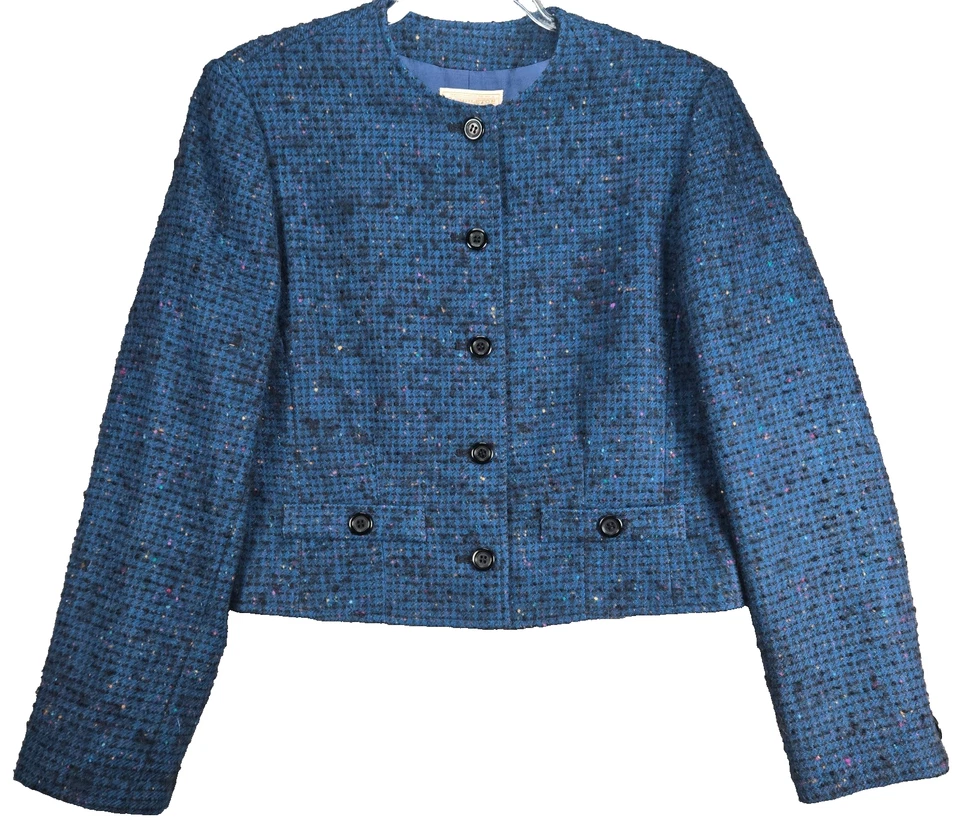 Blazer corto Pendleton vintage para mujer 8 azul lana virgen oficina carrera chaqueta Foto 2 de 4