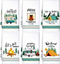 Set of 6 Camping Kitchen Towels White Absorbent Dishcloth Small, 