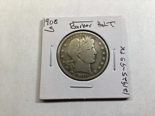 1908 S Barber 90% Silver Half-Dollar in Very Fine Condition 121925 95tk