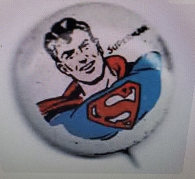 Orig 1940s SUPERMAN Kellogg's Pep Cereal #2 Tin Pinback Metal Pin Insert Comic