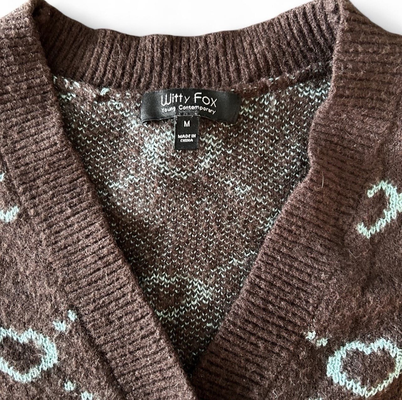 Witty Fox Brown Heart Pattern Button Cardigan Swe… - image 4