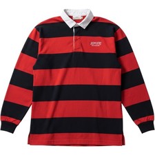 Vintage Beefeater Gin Rugby Shirt Mens XL Red Black Striped Long Sleeve USA Made